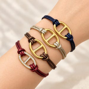 Bracelet cordon maille marine femme acier inoxydable – Motif ovale doré, style chic et tendance – Bracelet ajustable, plusieurs coloris