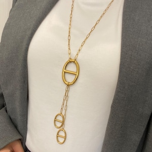 sautoir acier inoxydable doré maille marine nez de cochon, collier long style minimaliste chic élégant parisien, cadeau pour les ados femmes