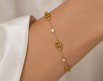 bracelet doré argenté strass maille marine ajustable-acier inoxydable-bracelet femme tendance-bracelet minimaliste chic élégant-cadeau elle