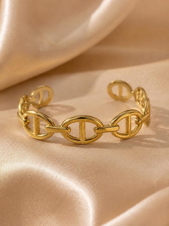 Bracelet Jonc doré ajustable Style Parisien•Bracelet Chaîne Minimaliste•Bijou Chic Élégant•Acier Inoxydable•Style Quiet Luxury•Cadeau femme
