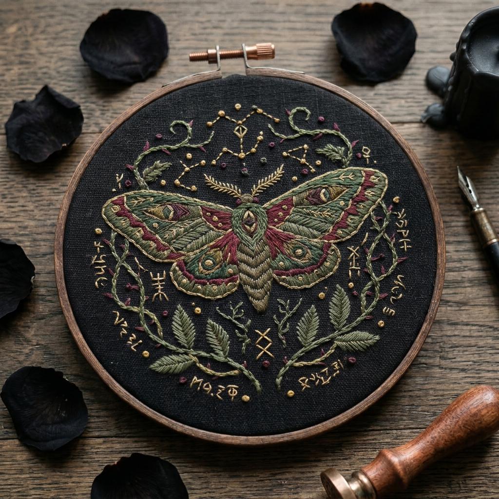 Gothic Moth Embroidery Pattern: Dark Academia Celestial Witchy Wall ...