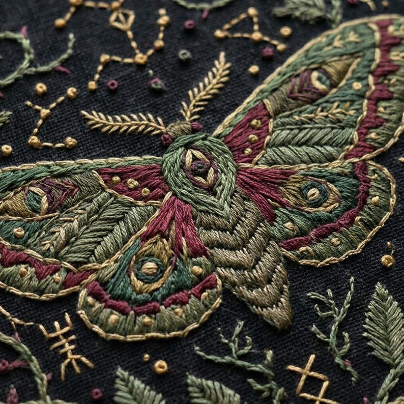 Gothic Moth Embroidery Pattern: Dark Academia Celestial Witchy Wall ...