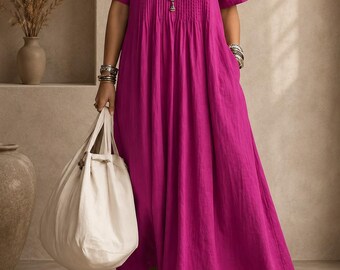 Handmade Linen Kaftan Dress Pleated Summer Maxi TheLinenLabelCo