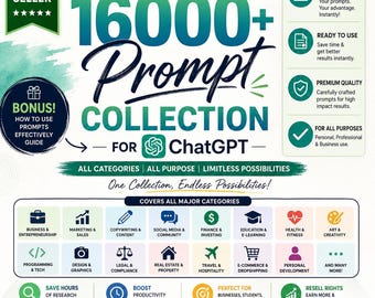 16000+ AI Prompt for ChatGPT Prompt Bundle, Business Marketing Content Prompts, Digital Download