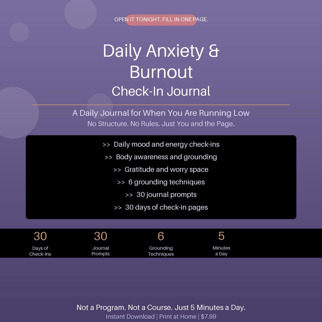 Daily Anxiety Journal PDF | Burnout Check-in | Mental Health Journal ...