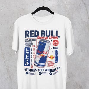 Red Bull Energy Drink Japanese Poster Parody T-Shirt | RedBull Tee , Ultra Gamer Graphic Tee, Funny Ad Monster Energy, Energy Drink Addict image 2