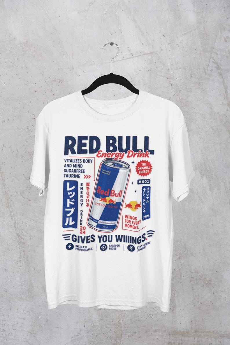 Red Bull Energy Drink Japanese Poster Parody T-Shirt | RedBull Tee , Ultra Gamer Graphic Tee, Funny Ad Monster Energy, Energy Drink Addict image 2