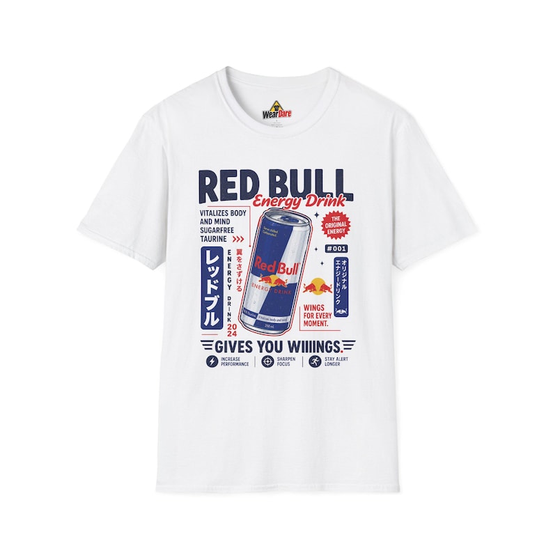Red Bull Energy Drink Japanese Poster Parody T-Shirt | RedBull Tee , Ultra Gamer Graphic Tee, Funny Ad Monster Energy, Energy Drink Addict image 3