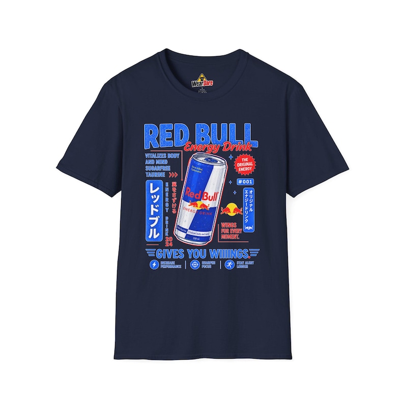 Red Bull Energy Drink Japanese Poster Parody T-Shirt | RedBull Tee , Ultra Gamer Graphic Tee, Funny Ad Monster Energy, Energy Drink Addict image 4