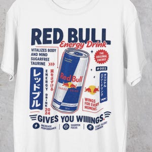 Red Bull Energy Drink Japanese Poster Parody T-Shirt | RedBull Tee , Ultra Gamer Graphic Tee, Funny Ad Monster Energy, Energy Drink Addict image 1