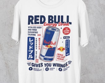 Red Bull Energy Drink Japanese Poster Parody T-Shirt | RedBull Tee , Ultra Gamer Graphic Tee, Funny Ad Monster Energy, Energy Drink Addict