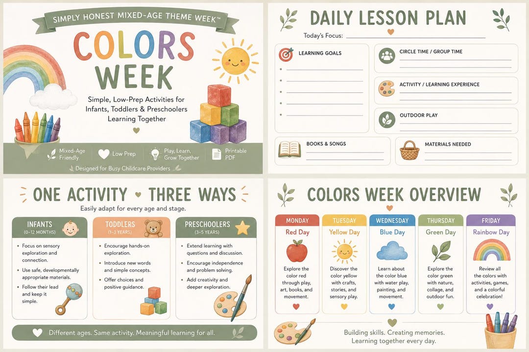 Mixed Age Colors Week Lesson Plans: Printable PDF Activities for ...