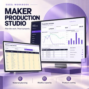 Craft Production Planner Spreadsheet, Material Planning and Pricing Dashboard, Excel Workbook
