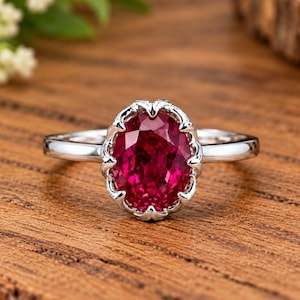 Handmade Oval Lab Ruby Ring, 925 Sterling Silver, Elegant Statement Jewelry