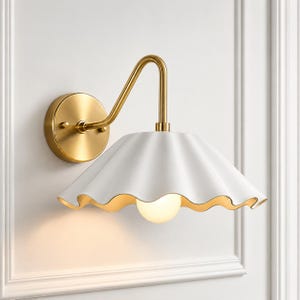 Luxury Brass Wall Sconce, Scalloped White Shade Wall Light, Modern Brass Wall Lamp, Mid Century Wall Lighting, Handmade Elegant Home Decor