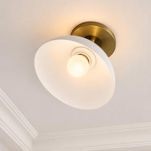 Luxury Brass Flush Mount Ceiling Light | Mid Century Modern White Disc Ceiling Lamp | Handmade Minimalist Lighting Fixture