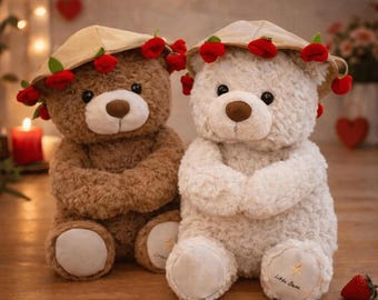 Rose Teddy Bear Plush – Soft Valentine’s Day Love Gift, Floral Bouquet Stuffed Toy
