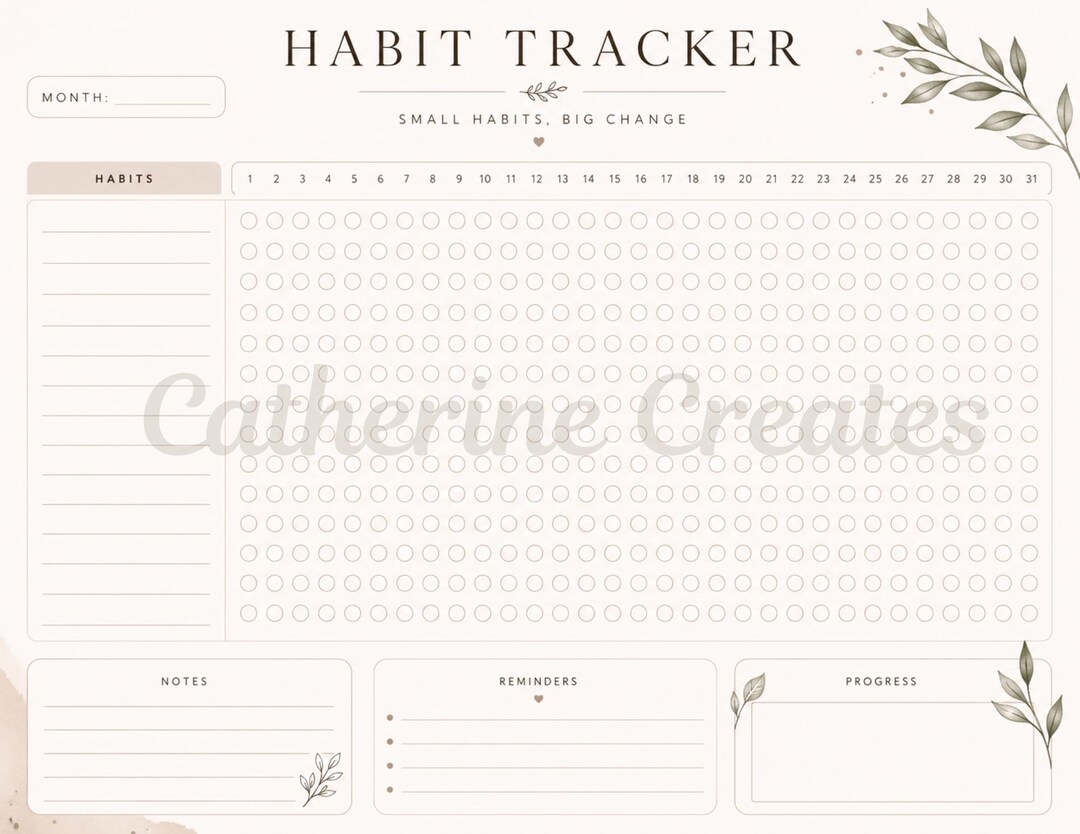 Blank Habit Tracker Printable Monthly Fillable Habit Tracker PDF ...