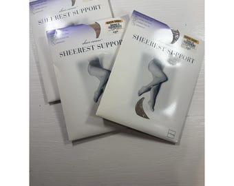 Vintage JCPenney Sheer Caress Sheerest Support Pantyhose Queen Short Pebble 43