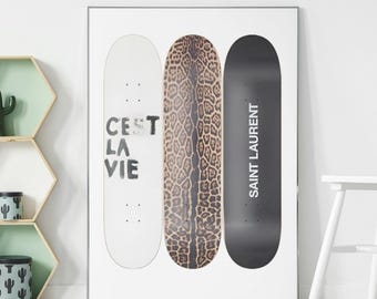 Aesthetic Fashion Skateboard Wall Art | Y2K Luxury Poster | Saint Laurent Skateboard Print | Black & White Editorial Decor