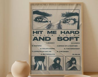 Vintage Billie Eilish Poster | Hit Me Hard And Soft Alt Pop Wall Art | Ocean Eyes Music Icon Print | Dark Feminine Room Decor Gift