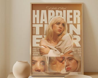 Aesthetic Billie Eilish Poster | Happier Than Ever Album Wall Decor | Indie Pop Music Art Print | Bold Alt Pop Fan Art Music Poster