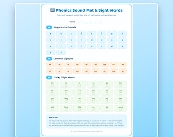 Klankmat en woordenschat-tracker voor fonetiek | Leesvaardigheidsoefeningen voor groep 1 en 2 (direct te downloaden)