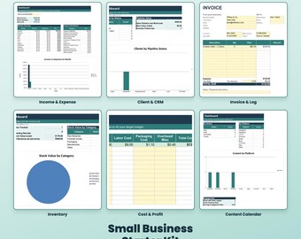 Pakket voor kleine bedrijven | Set Excel-spreadsheetsjablonen | Boekhouding, CRM, facturering, voorraadbeheer | Direct downloaden