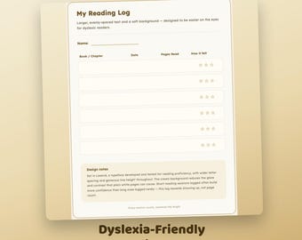 Dyslexievriendelijk leeslogboek | Lexend-lettertype, crèmekleurige achtergrond (direct te downloaden)