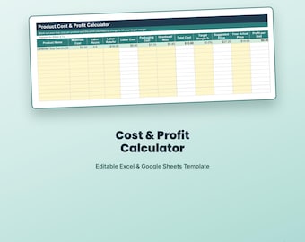 Productkostencalculator | Winstmarge-spreadsheet voor Excel | Prijssjabloon voor kleine bedrijven | Direct downloaden