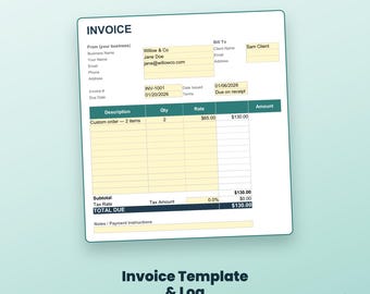 Bewerkbaar factuursjabloon en logboek | Automatisch totalen berekenen (Excel, Google Sheets)