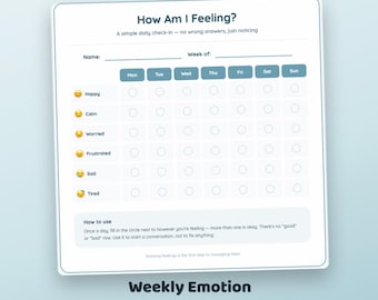 Wekelijkse emotiecheck-tabel voor kinderen | Ondersteuning bij autisme en ADHD (digitale download)