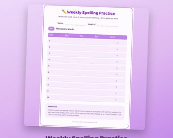 Werkblad voor wekelijkse spellingsoefeningen voor KS2 | Printbaar voor thuisonderwijs (direct te downloaden)