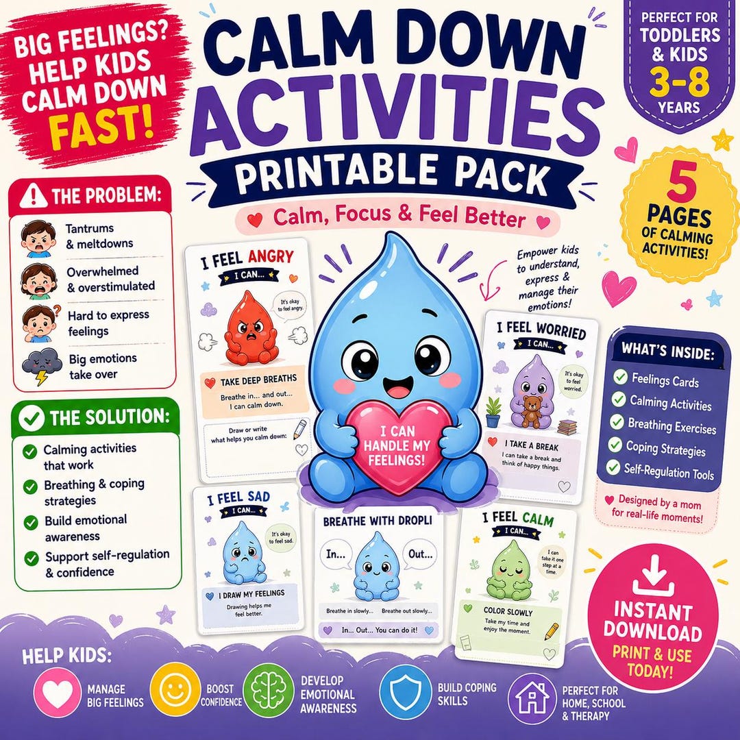 Calm Down Cards for Kids Printable | Emotional Regulation Activities ...
