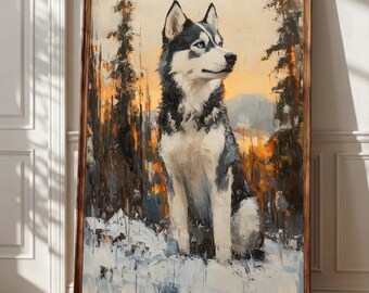 Husky Wall Art | Siberian Husky Silhouette | Sled Dog Art | Dog Painting Canvas | Framed Canvas