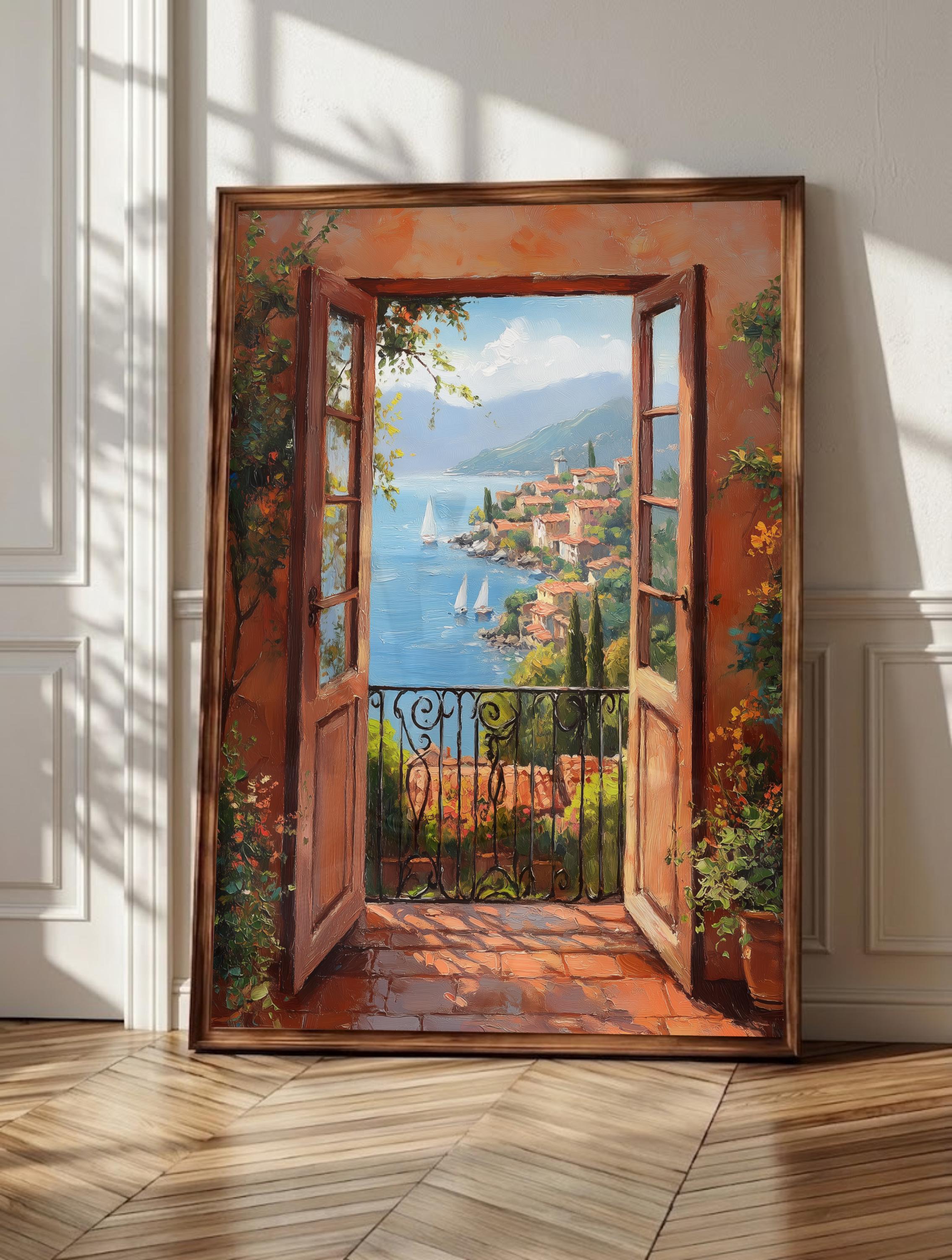 Open Window Wall Art Canvas Print Matisse Inspired Mediterranean Art Patio Doors Italy Sea View Italian Style Art Coastal Home Decor