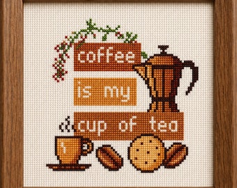 Coffee Beans Cross Stitch Pattern PDF | Coffee Cup Embroidery Design | DIY Gift | Rustic Decor