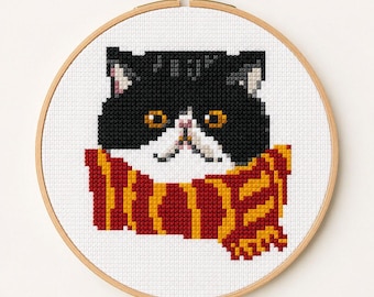Persian Cat Cross Stitch Pattern PDF | Cozy Beginner Friendly Embroidery Design | DIY Gift