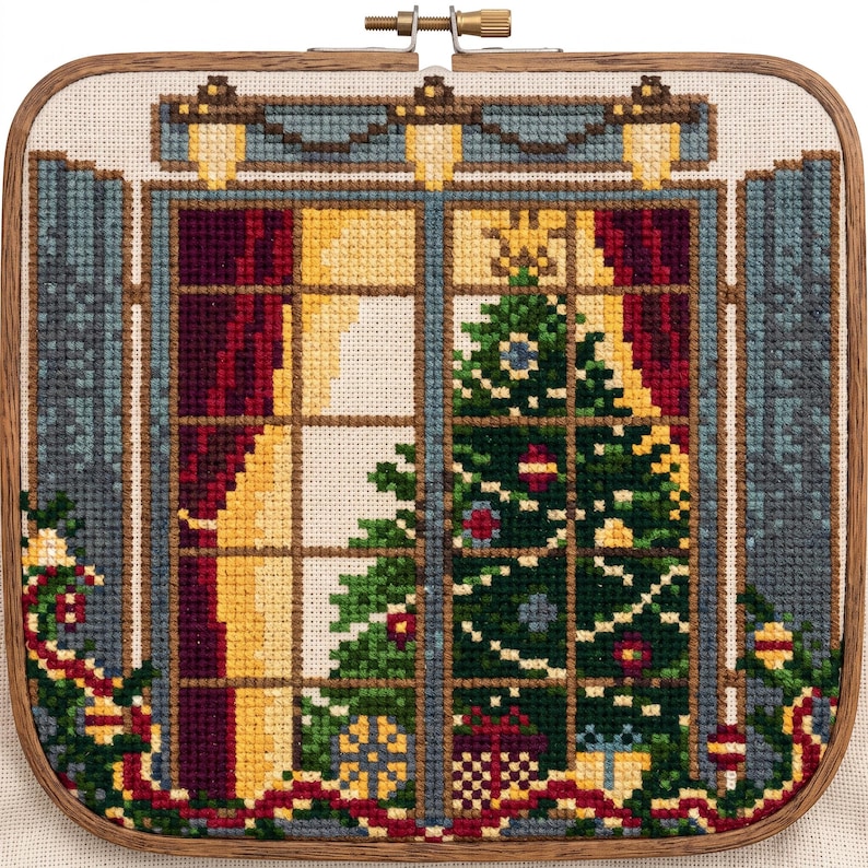 Many Trees Top View Pattern Christmas Window Cross Stitch Pattern | Cozy Holiday Pixel Art PDF ...