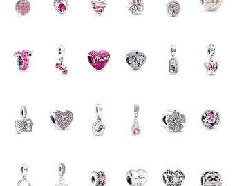 Pandora 925 Sterling Silver Pink Heart Charm, Mom Daughter Wife Sister Auntie Love Dangle Charm Bead, Pandora Bracelet Gift for Her