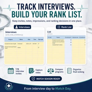 Ultimate ERAS Residency Tracker Excel spreadsheet preview showing organized tables, checklists, and trackers for the main planning workflow.