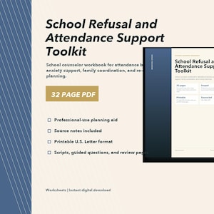 School Refusal Toolkit, School Avoidance Worksheets, Attendance Plan and Re-Entry Planner, Counselor
