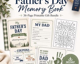 Father's Day Printable Bundle | Kids Keepsake Book, Dad Coupon Book, Handprint Art, All About Dad Pages, Fathers Day Craft Gift from Kids