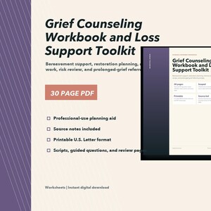 Grief Counseling Workbook, Bereavement Worksheets and Loss Support Toolkit PDF