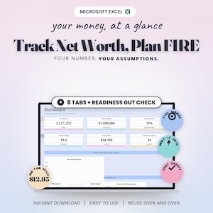 Net Worth Tracker Spreadsheet, FIRE Planner Excel, Financial Independence Calculator, Debt Payoff Planner
