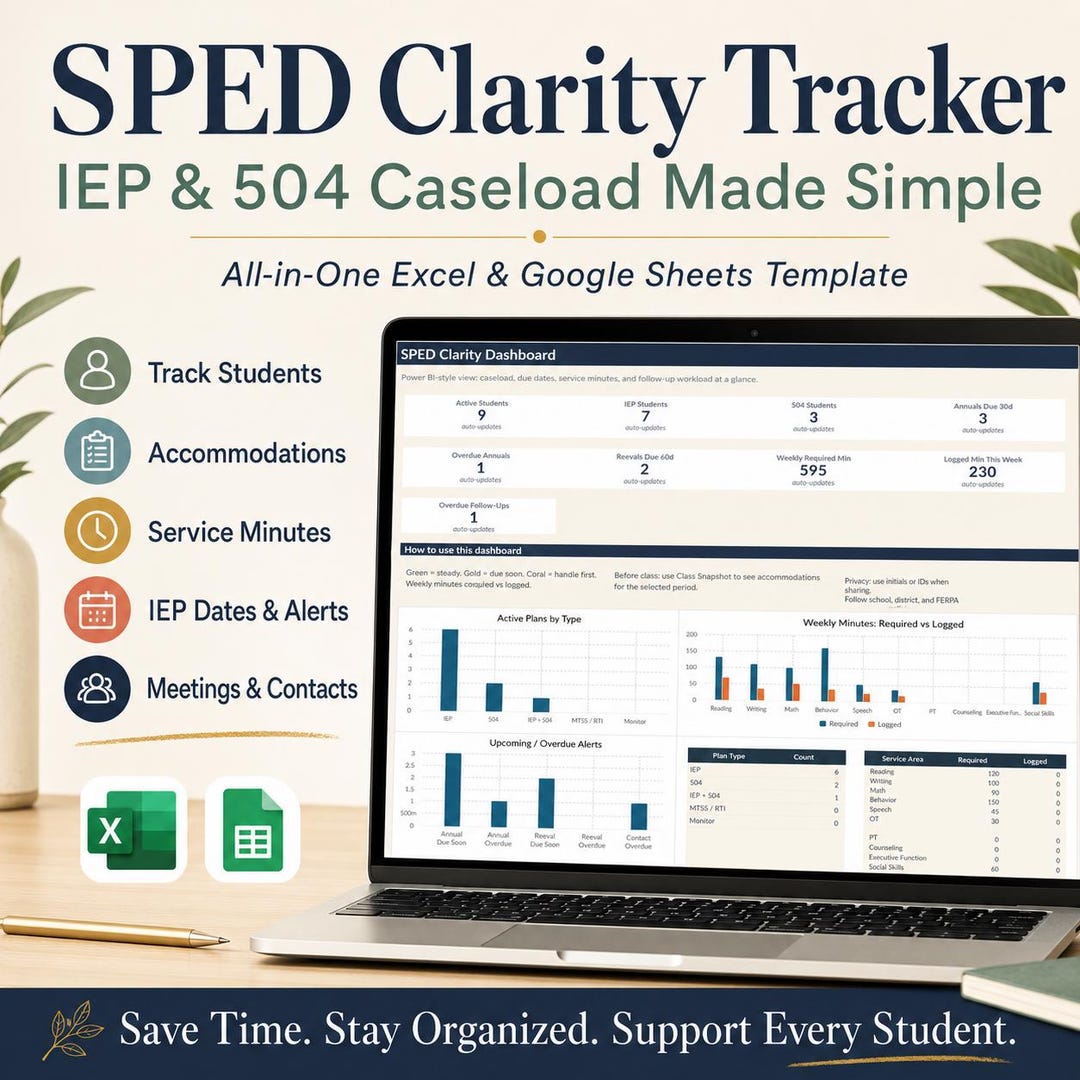 IEP 504 Caseload Tracker Spreadsheet, Special Education Teacher Planner ...