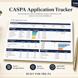 CASPA Application Tracker, Pre-PA School Planner and PCE Hours Log