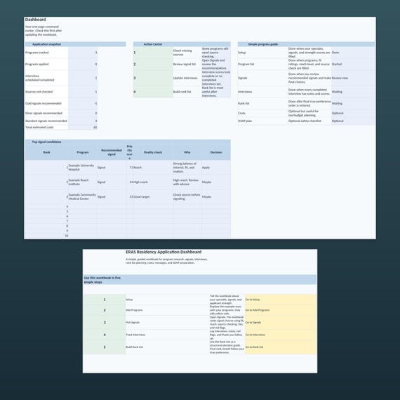 ERAS Residency Tracker Excel | Medical Student Match Application Planner, Interview Tracker, NRMP Rank List, Match Day Planner