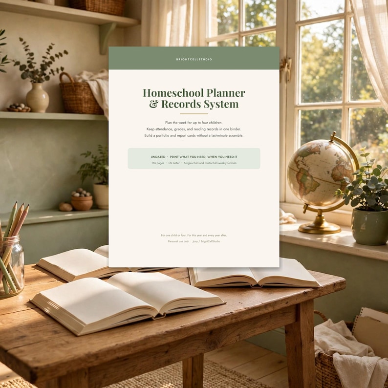Homeschool Planner Printable, Undated Lesson Planner for up to 4 Kids