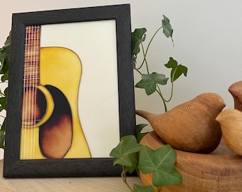 Guitar Wall Art | Vitray Hand Painted Glass | Real Nylon Strings | Framed Music Decor | Gift for Musician | Acoustic Guitar Art | OOAK